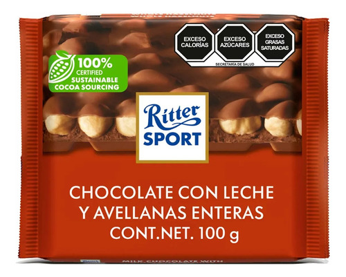 Chocolate Con Leche Y Avellanas Enteras Ritter Sport 100 G