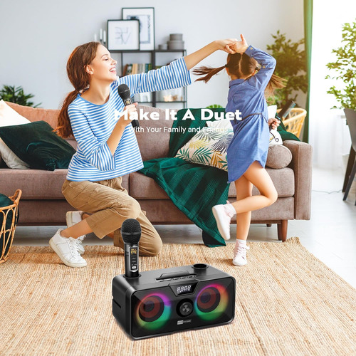 Máquina De Karaoke Altavoz Bluetooth Portátil Con 2 Micrófon