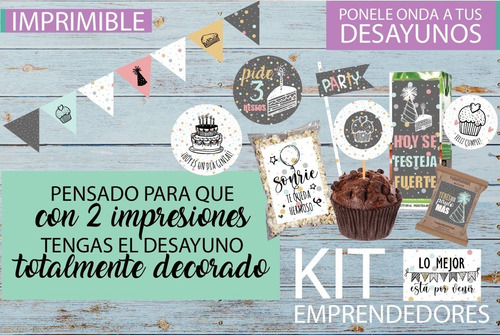 Kit Imprimible Desayuno Cumple Confetti Mujer Amiga Fiesta