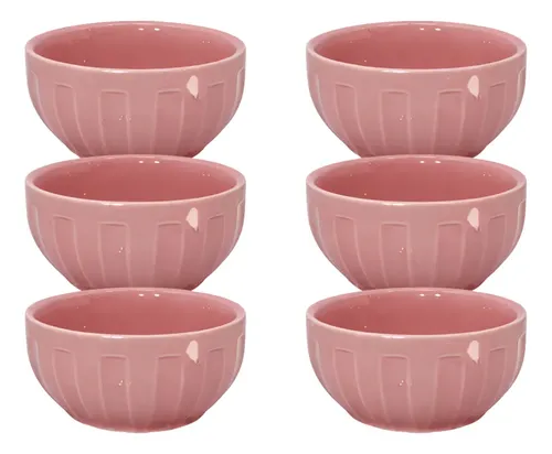 Kit 06 Bowl Tigela Porcelana 620ml Rosa Cumbuca Tijela Sopa Rosa