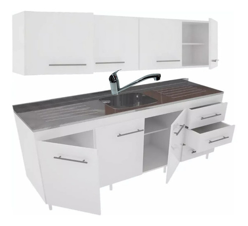 Combo Cocina 1.60 Bajo Mesada + Alacena + Mesada + Griferia