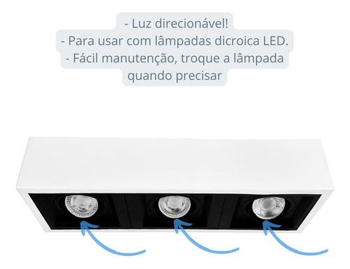Spot Sobrepor Triplo Recuado de Teto Externo Fachada Megalux 2790 Estrutura Branco/preto