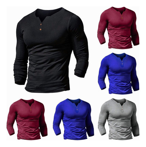 Polera De Hombre De Manga Larga Con Botones, Polera Casu