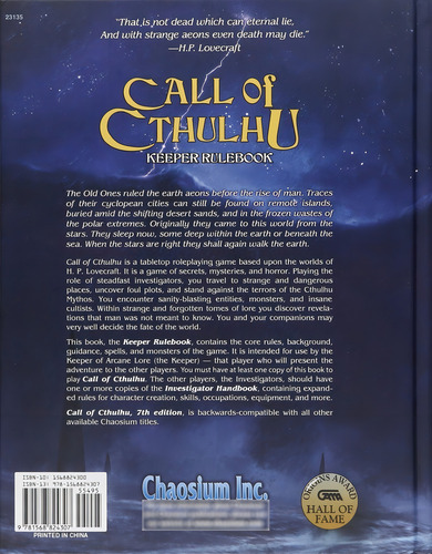 Call Of Cthulhu - Keeper Rulebook - Juego De Rol (ingles)