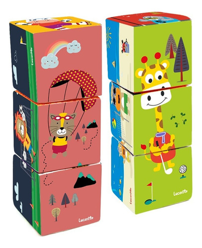 Torre Cubos Apilables Tela Animales - Transportes - 3 Piezas