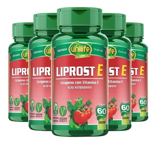 Kit 5 Liprost E Licopeno Com Vitamina E 60 Cápsulas Unilife Sabor Sem Sabor