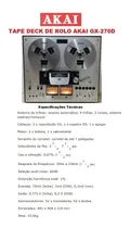 Comprar Catálogo u002F Folder: Tape Deck Akai De Rolo Gx-270d # Novo Okm