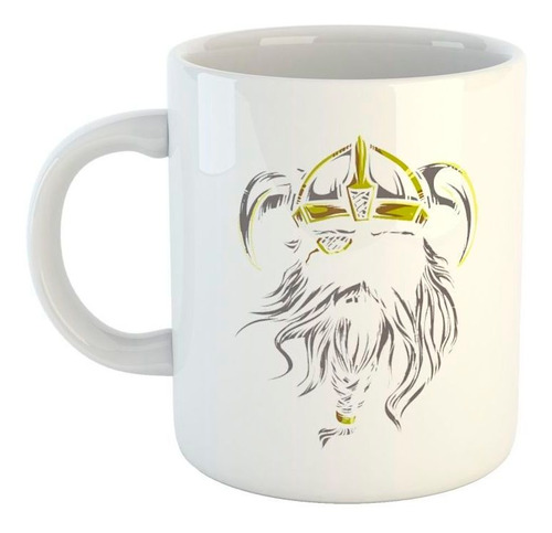 Taza De Ceramica Vikingo Con Casco Barba Atada Art