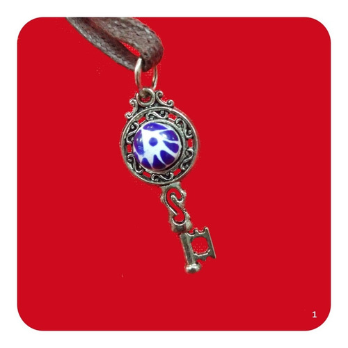 Imagen 2 de 2 de Dije Llave De Talavera Poblana Azul Y Pewter 4x1 Cm Jyr