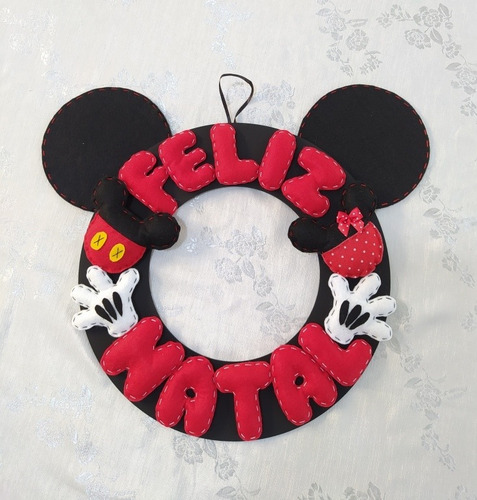 Guirlanda Artesanal Feliz Natal Orelha Mickey Disney