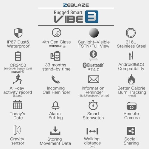 Relógio Masculino Zeblaze Vibe3 Original Ip67 Gorilla Glass