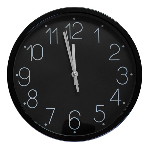 Reloj De Pared Elegante Negro Y Plata, Silencioso 30 Cms