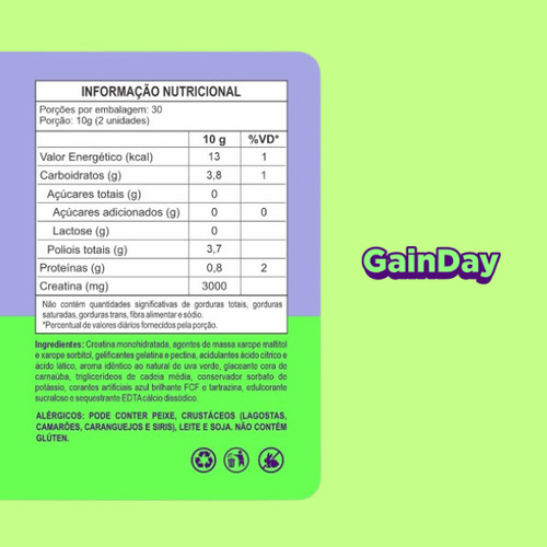Gainday - Creatina Em Gummie Sabor Uva Verder | 60 Uni.