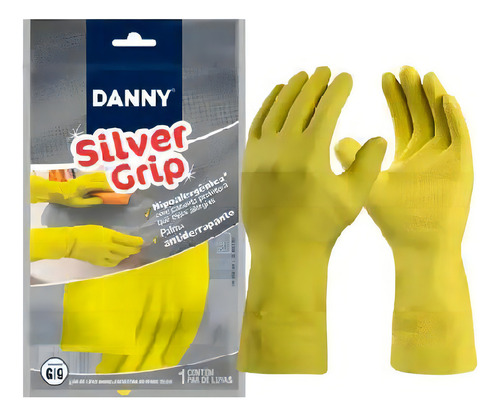 Luva Látex Silver Grip Amarela Danny G - Antibacteriana