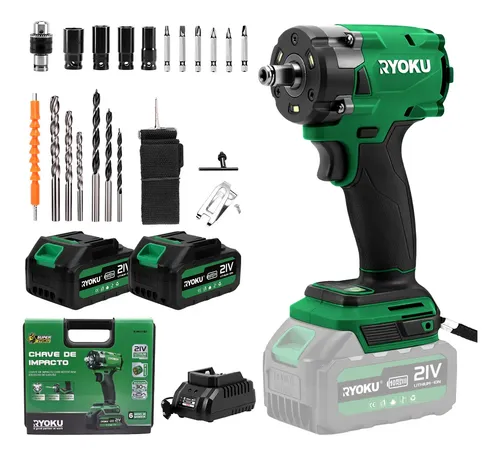 Chave De Impacto Ryoku 21v Brushless 2 Baterias Com Maleta