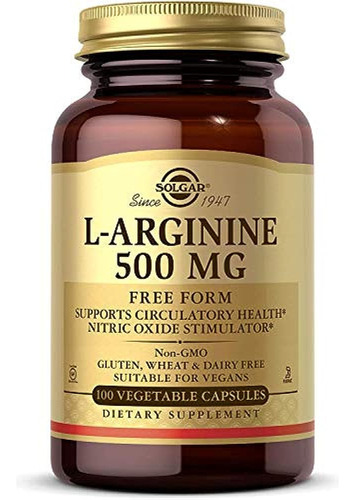 Solgar L-arginina 500 Mg, 100 Cápsulas Vegetales - Apoya El 