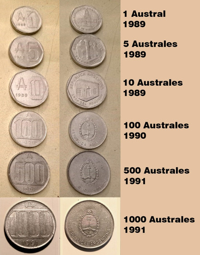 6 Monedas Antiguas Argentinas - Australes 1989-1990-1991