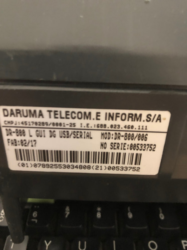 Kit 7 Impressoras Daruma Dr800 L (serial E Usb) C/guilhonita Preto (Usado)