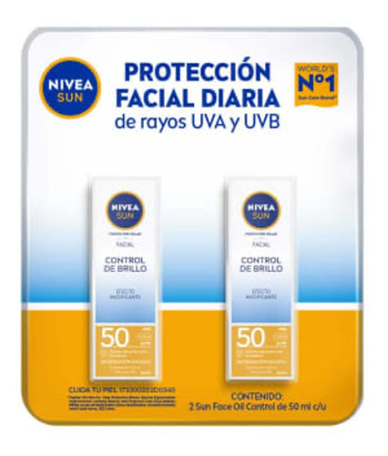 Bloqueador Solar Facial Control Brillo 2pzs 50ml C/u Nivea