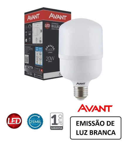 Lâmpada Led Branca Fria Alta Potencia 20w Casa E Comercio