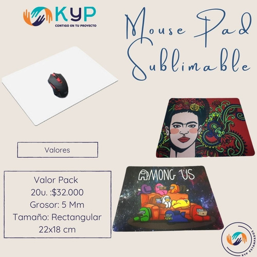 Pack 20 Mousepad Sublimables 22x18cm (5mm Grosor)