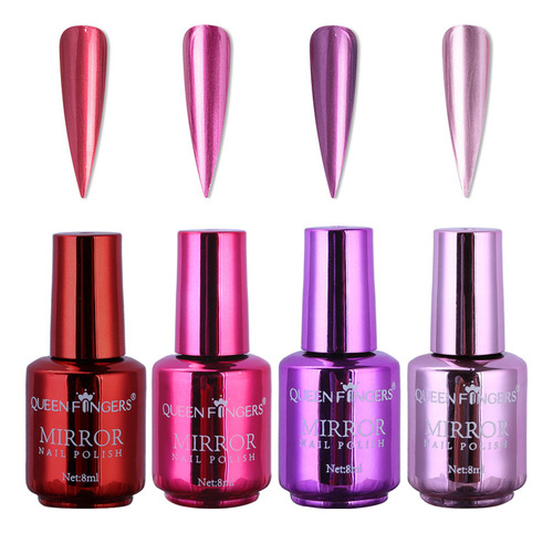 Juego De 4 Esmaltes De Uñas Chapados, 8 Ml, Efecto Semiespej