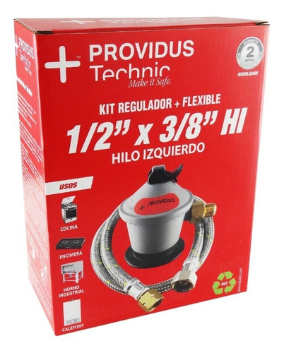 Kit Regulador De Gas + Flexible 1/2 X 3/8 Certificado