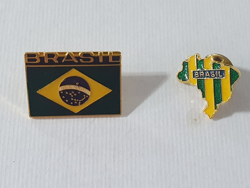 2 Pin Broche Metálico Brasil Bandera Y País De Colección
