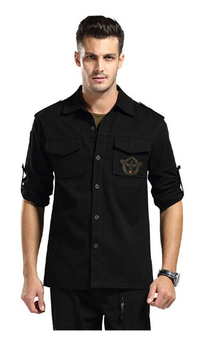 Camisa Tipo Cargo Militar Para Hombre, Gruesa, De Manga Larg