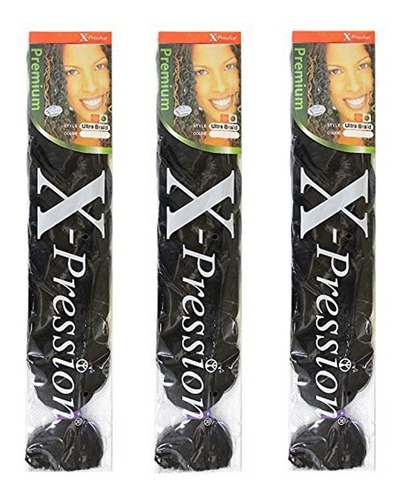 X-pression Premium Original Ultra Braid, Paquete De De 3, 1b