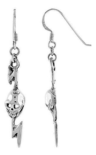 Aretes Anzuelo - Plata De Ley Cráneo Gancho Arete, 1 1-8 Inc