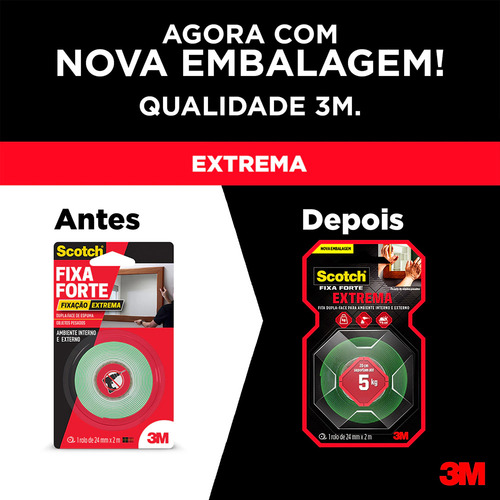Fita Dupla Face Fixa Forte 3m Scoth 24x2m 5kg Extrema