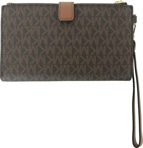 Michael Kors Carteira jet set marrom zíper duplo dourado desenho do tecido