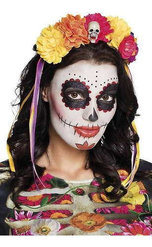 Cintillo Catrina Skull Halloween Disfraz Flores Variocolor