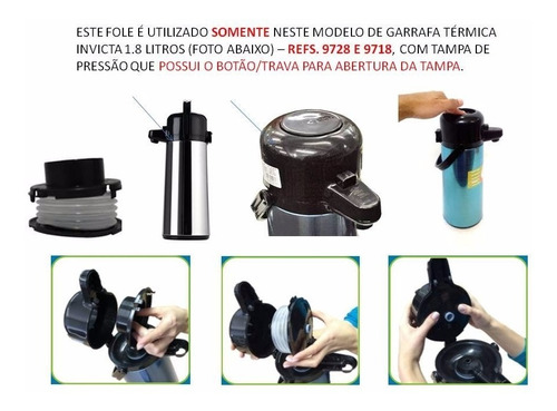 Kit Reparo Fole De Garrafa Invicta 1.8 Litros Air Pot Inox Cor Preto