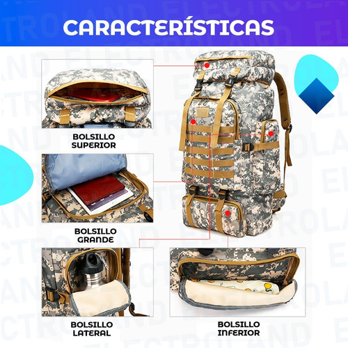 Imagen 4 de 10 de Mochila Trekking Reforzada Camping Viaje Impermeable Mochile