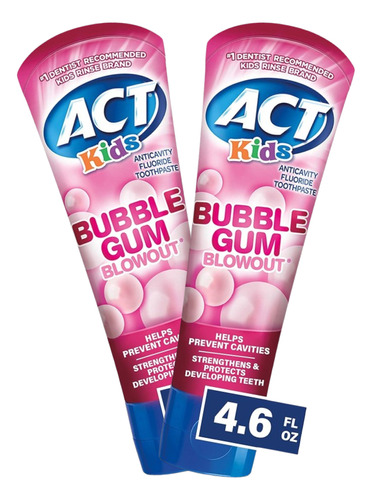 Act Kids Bubblegum Blowout Pasta Dental 4.6 Oz Paquete De 2