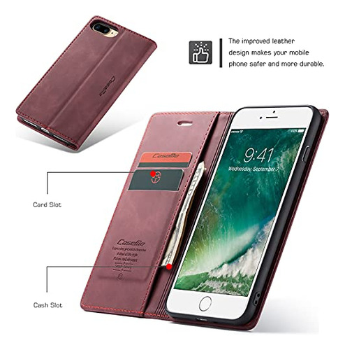 Funda Cartera Para iPhone 7/8 Plus Rojo Piel Sintetica-2