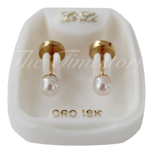 Aros Abridores Oro Lili 18k Perla 4mm Li-110 - Con Cuotas