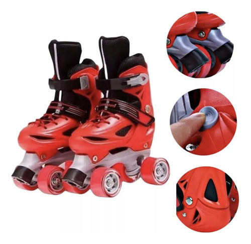 Patines 4 Ruedas Ajustable Rojo Sirve Para Tallas 31 A La 34