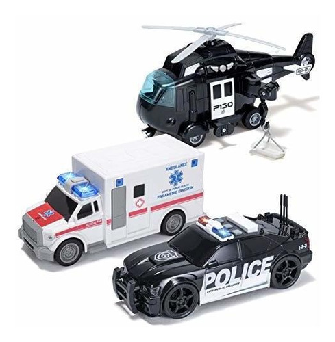 3 Piezas City Hero Police Vehicle Toy Set, Vehículos Policia