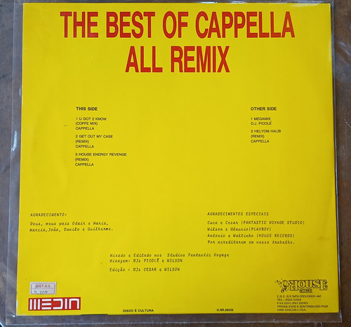 Vinil Cappella The Best Of Cappella - All Remix Estandar (Usado)