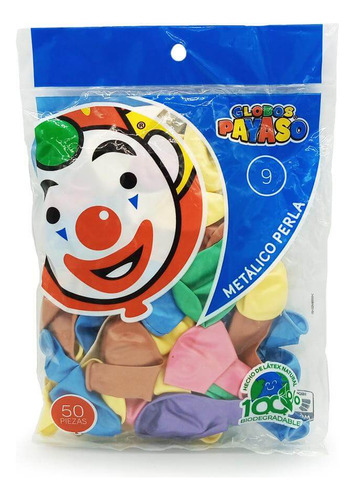 Bolsa C/50 Globos Payaso Metalico #9 Surtido Perla