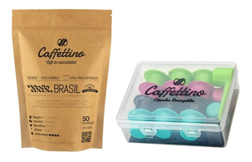 Imagen 1 de 9 de 12 Cápsulas Nespresso Recargable Caffettino + ¼k Café Brasil