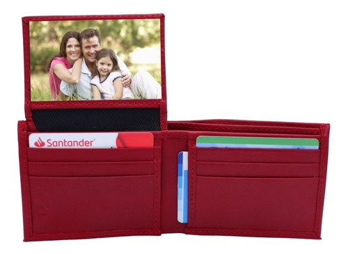 Cartera Bifold Premium Hombre Cierre Interno Piel Genuina Rojo