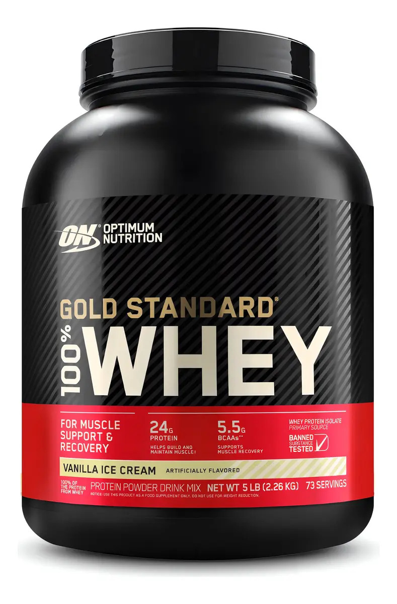 Suplemento en polvo Optimum Nutrition Proteína de Gold Standard 100% Whey sabor nieve de vainilla x 2.27kg