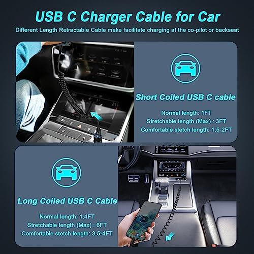 Cable Usb C En Espiral Para Automóvil, 3 6 Pies Usb A Tipo