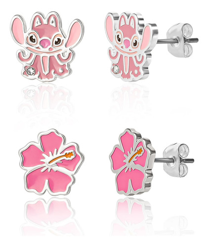 Disney Stitch Angel Stud Pendientes Para Mujer Licencia Lilo