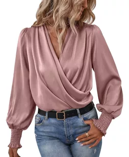 Blusa Para Dama De Moda Cuello V Casual Elegante Manga Larga