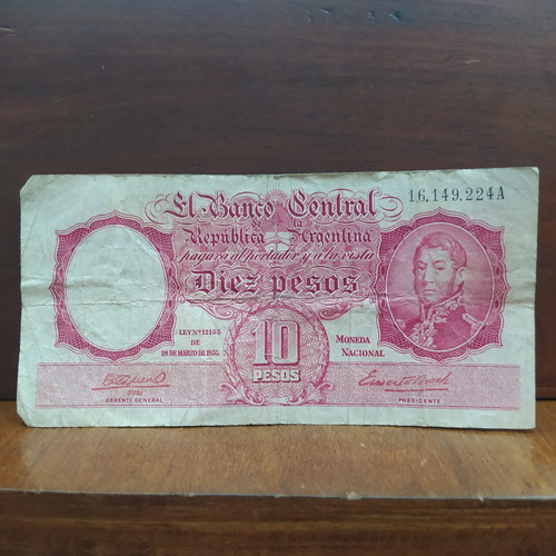 Antiguo Billete 10 Pesos Moneda Nacional Bottero 1929